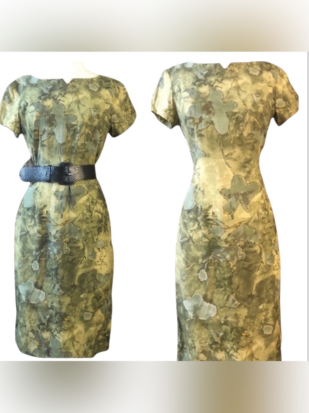 Vintage Green Fitted Floral Garden Party Dress,‎ Medium/ Size 6